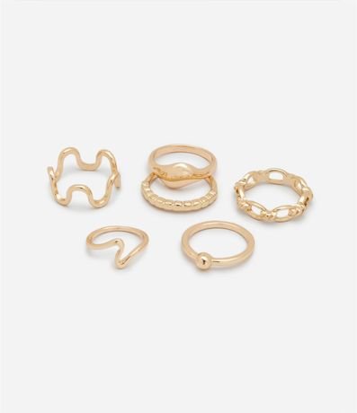 Kit 06 Anillos en Metal con Detalles de Lunare y Ondulado 3