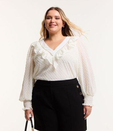 Blusa en Chiffon con Volado en el Escote Curve & Plus Size