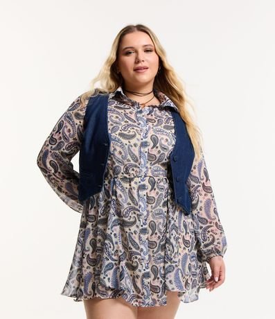 Vestido Corto en Chiffon Paisley con Lazo en la Cintura Curve & Plus Size