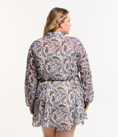 Vestido Corto en Chiffon Paisley con Lazo en la Cintura Curve & Plus Size 3