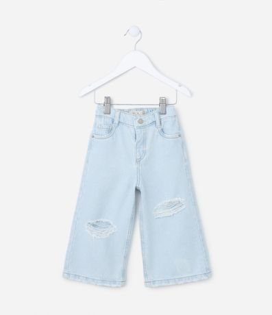 Pantalón Wide Leg Infantil en Jeans con Desgastes - Talle 1 a 5 años