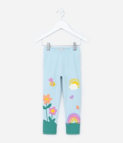 Pantalón Legging Infantil con Estampa Jardin de Flores y Sol - Talle 1 a 5 años