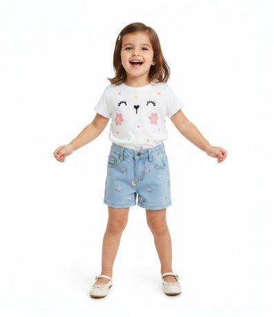 Blusa Infantil en Algodón con Estampado Carita y Flores - Talle 1 a 5 años