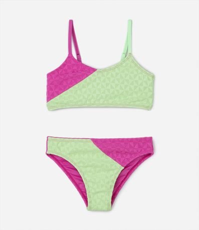 Bikini Infantil con Estampa Bloques de Color y Protección UV - Talle 5 a 14 años