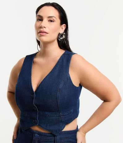 Chaleco en Jeans Suave con Botones Forrados Curve & Plus Size