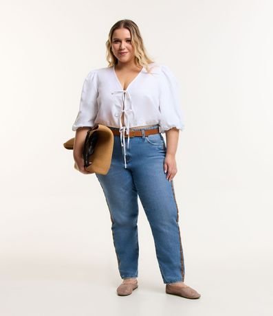 Pantalón Mom en Jeans con Detalle Animal Print Lateral Curve & Plus Size