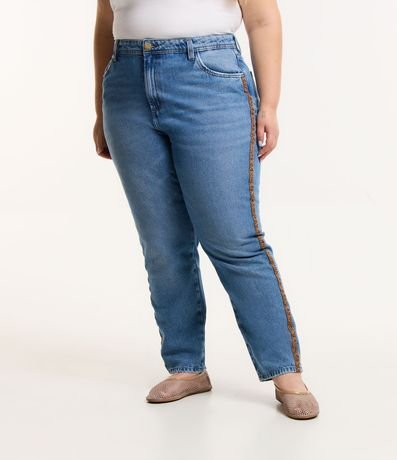 Pantalón Mom en Jeans con Detalle Animal Print Lateral Curve & Plus Size 2