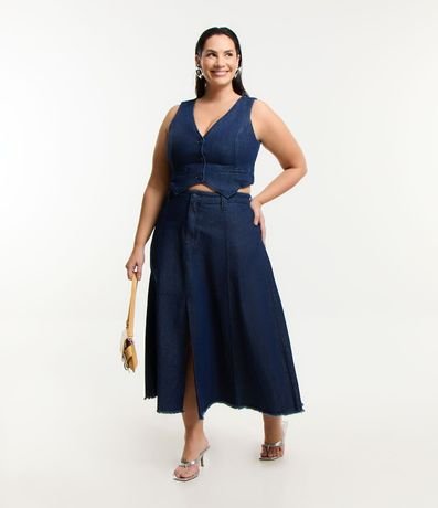 Pollera Midi en Jeans con Bajo Deshilachado Curve & Plus Size