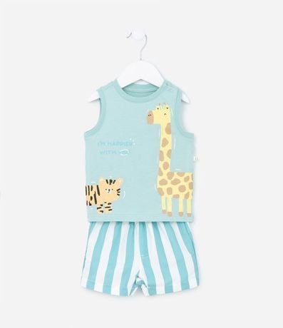 Conjunto Infantil con Musculosa y Short Estampados con Tigre y Girafa - Talle 0 a 18 meses