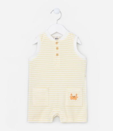 Mono Infantil con Abertura Delantero Listrado con Estampa Caranguejos - Talle 0 a 18 Meses