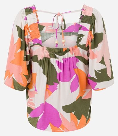 Blusa en Viscosa con Manga Godê y Follajes Estampadas 7