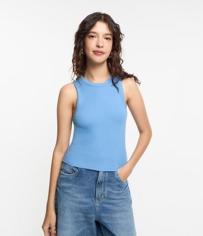 Blusa Cropped sin Manga en Ribana con Cuello Redondo 2