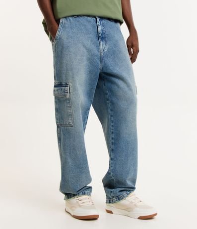 Pantalón Baggy en Jeans con Bolsillo Cargo Efecto Mármol y Lavado Dirty 2