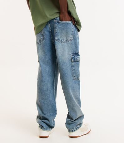 Pantalón Baggy en Jeans con Bolsillo Cargo Efecto Mármol y Lavado Dirty 3