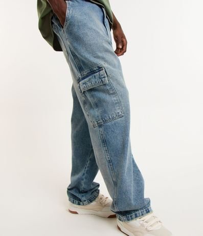 Pantalón Baggy en Jeans con Bolsillo Cargo Efecto Mármol y Lavado Dirty 4