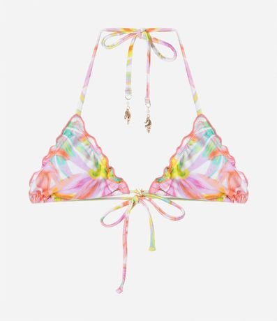 Bikini Top Triangular Fruncido en Poliamida con Lazo y Estampa Floral 6