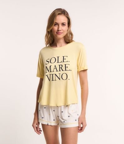 Pijama Short Doll en Viscosa con Lettering Sole Mare Vino