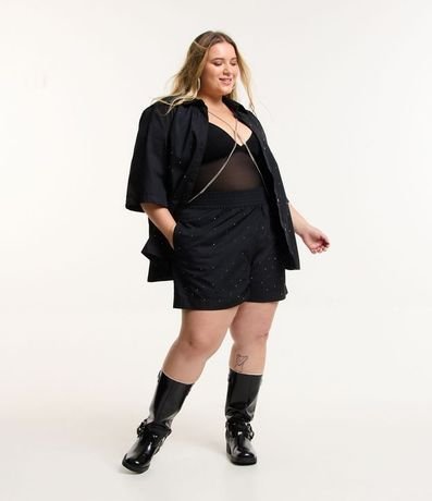 Short en Tricolina con Aplicaciones de Brillos Curve & Plus Size