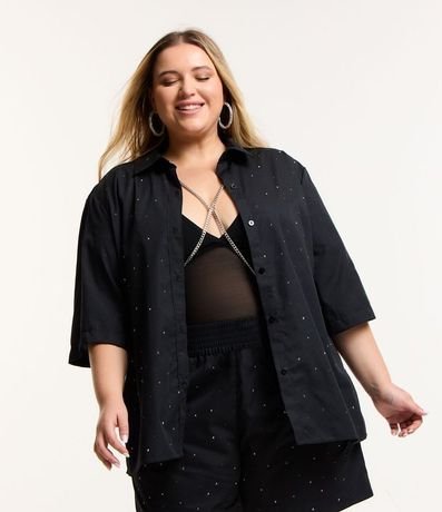 Camisa en Tricolina con Aplicación de Brillos Curve & Plus Size