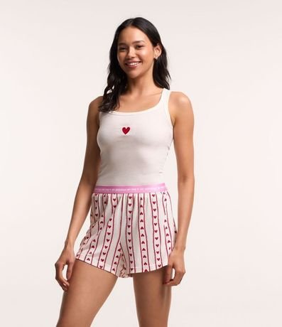 Pijama Short Doll en Rib con Estampado de Corazón