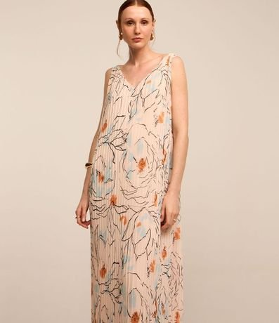 Vestido Midi en Chiffon con Textura Plegada y Estampa Floral 3