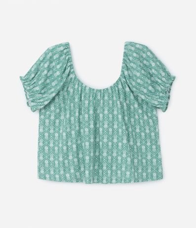 Blusa en Viscolino con Manga Abullonada y Estampa Piña Curve & Plus Size 4