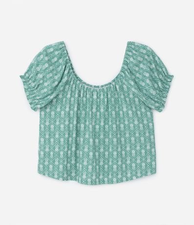 Blusa en Viscolino con Manga Abullonada y Estampa Piña Curve & Plus Size 5