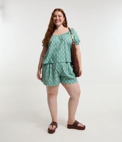Blusa en Viscolino con Manga Abullonada y Estampa Piña Curve & Plus Size