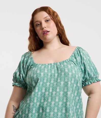 Blusa en Viscolino con Manga Abullonada y Estampa Piña Curve & Plus Size 3