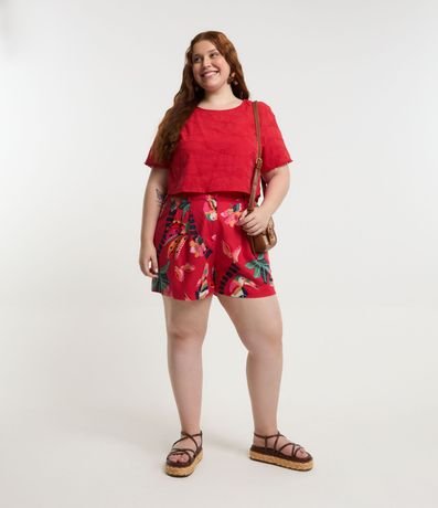 Short en Viscolino Estampado de Bananas y Cocoteros Curve & Plus Size