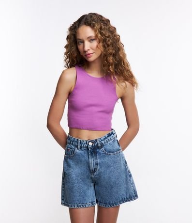 Blusa Cropped sin Mangas en Algodón Acanalado 2