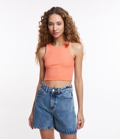 Blusa Cropped sin Mangas en Algodón Acanalado 1