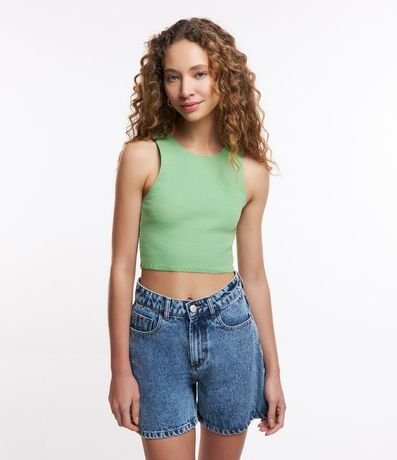 Blusa Cropped sin Mangas en Algodón Acanalado 1