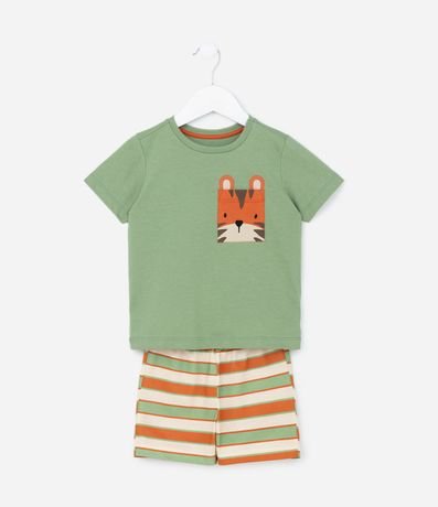 Pijama Corto Infantil con Bolsillo Estampa de Tigre - Talle 2 a 4 años