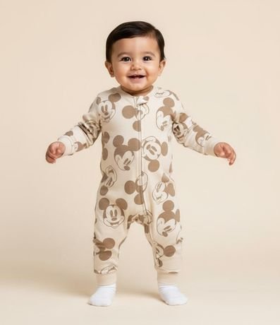 Enterito Infantil en Suedine con Estampa de Mickey  - Talle 0 a 18 meses