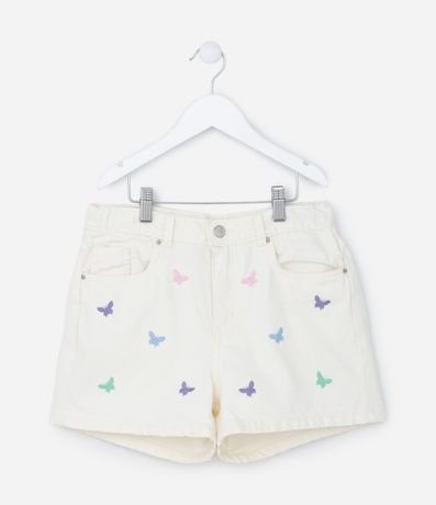 Short Infantil en Jeans con Bordado de Mariposas - Talle 5 a 14 años