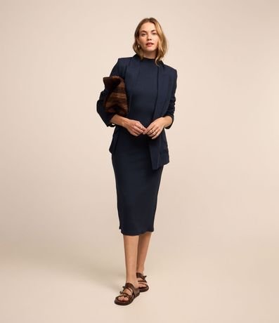 Vestido Midi sin Manga en Rib con Cuello Alto