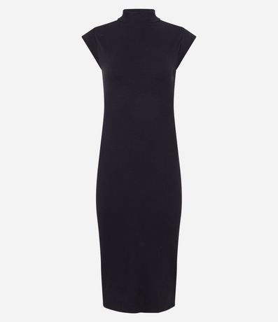 Vestido Midi sin Manga en Rib con Cuello Alto 5