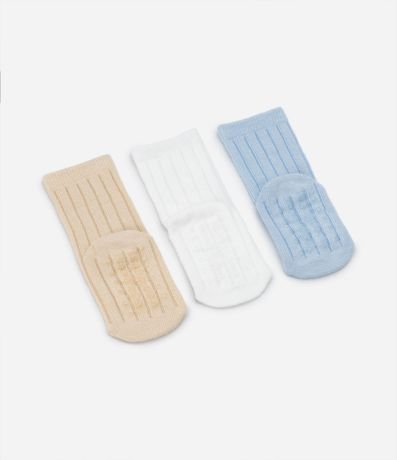 Kit 03 Medias Infantiles en Algodón Acanaladas - Talle 0 a 12 meses 2