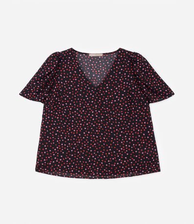 Blusa en Crepé Estampado de Corazones y Manga Abullonada Curve & Plus Size 5