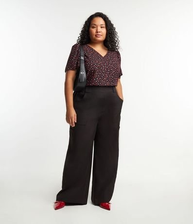 Blusa en Crepé Estampado de Corazones y Manga Abullonada Curve & Plus Size 2