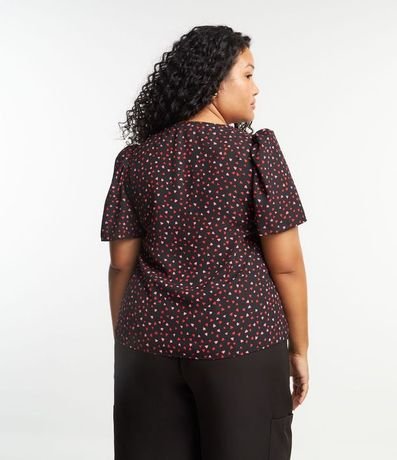Blusa en Crepé Estampado de Corazones y Manga Abullonada Curve & Plus Size 3