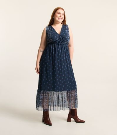 Vestido Alargado en Tul con Estampa Paisley Floral Curve & Plus Size