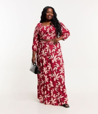 Pollera Larga en Viscosa con Flores Estampadas Curve & Plus Size