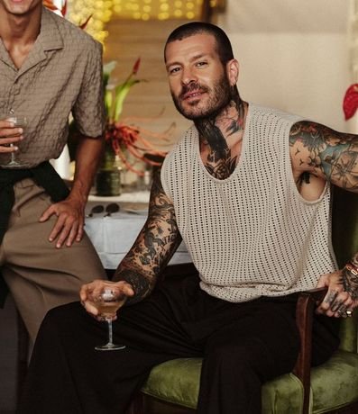 Musculosa Regular en Algodón con Textura Rendada