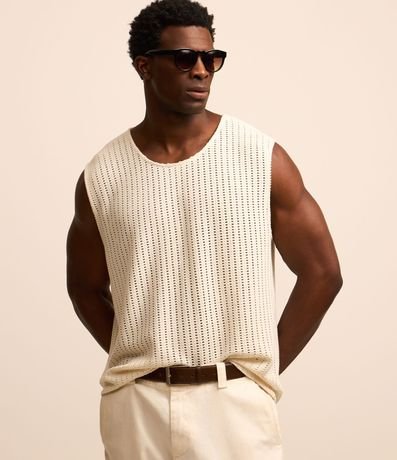 Musculosa Regular en Algodón con Textura Rendada 2