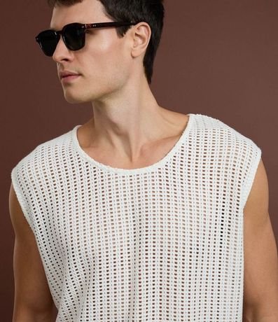 Musculosa Regular en Algodón con Textura Rendada 5