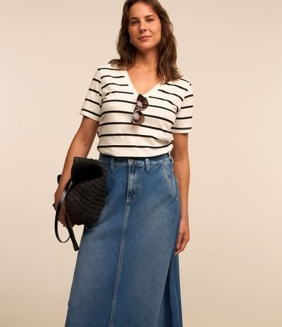 Pollera Midi Evasê en Jeans con Recorte en el Biés 2