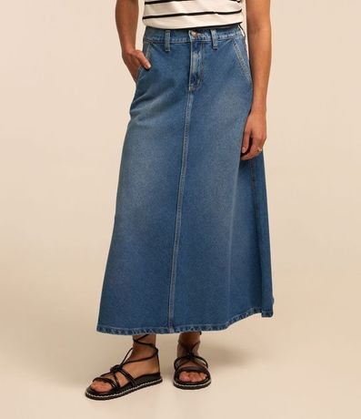 Pollera Midi Evasê en Jeans con Recorte en el Biés 3