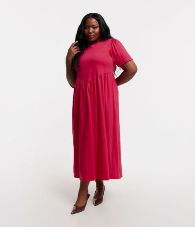 Vestido Midi en Media Malla con Manga Abullonada Curve & Plus Size